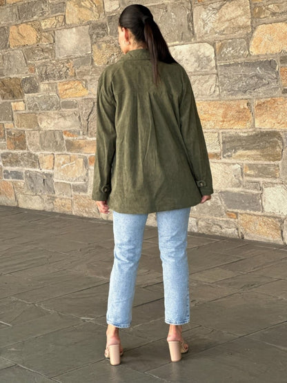 Women's Oversized Corduroy Shacket Button Down Jacket - AMVIM
