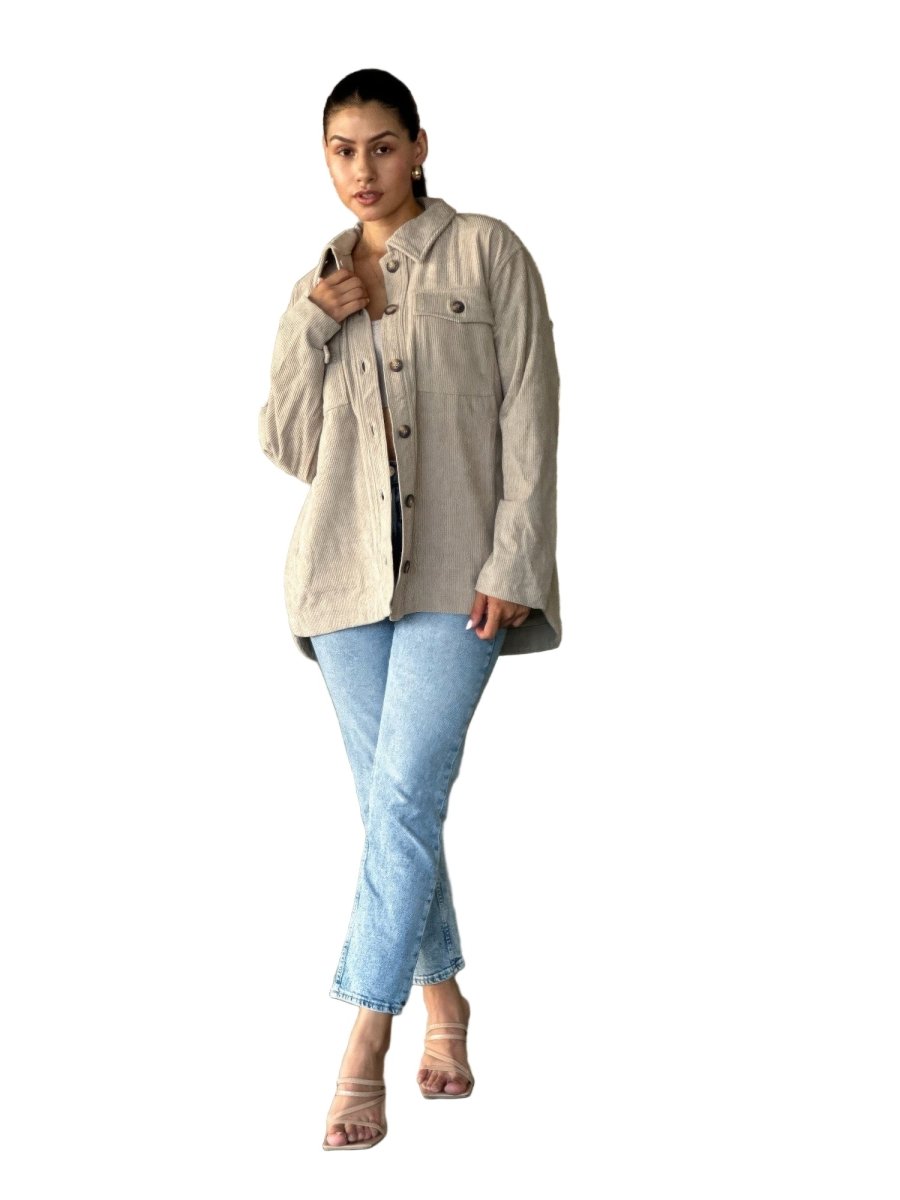 Women's Oversized Corduroy Shacket Button Down Jacket - AMVIM