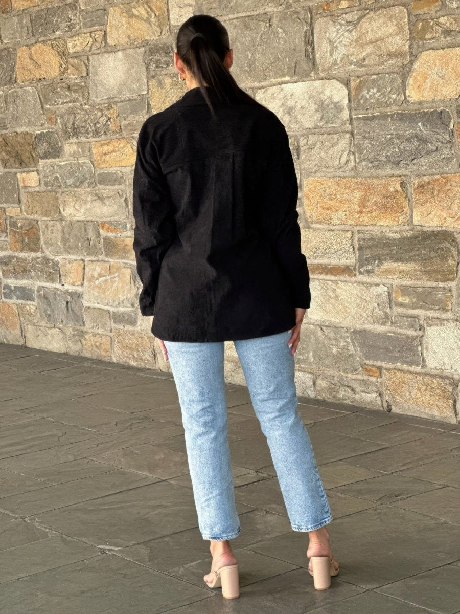 Women's Oversized Corduroy Shacket Button Down Jacket - AMVIM