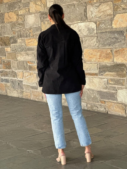 Women's Oversized Corduroy Shacket Button Down Jacket - AMVIM