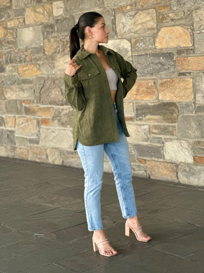 Women's Oversized Corduroy Shacket Button Down Jacket - AMVIM