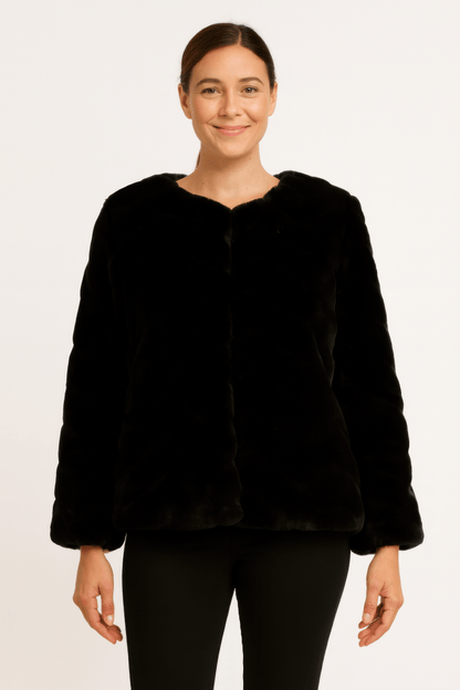 Women's Plush Textured Faux Fur Jacket with Satin Lining - AMVIM
