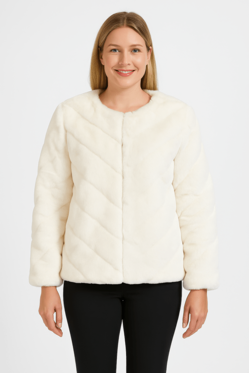 Women's Plush Textured Faux Fur Jacket with Satin Lining - AMVIM