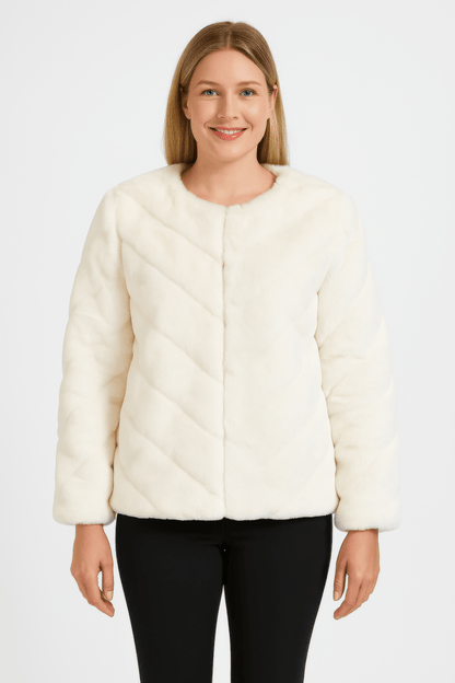 Women's Plush Textured Faux Fur Jacket with Satin Lining - AMVIM