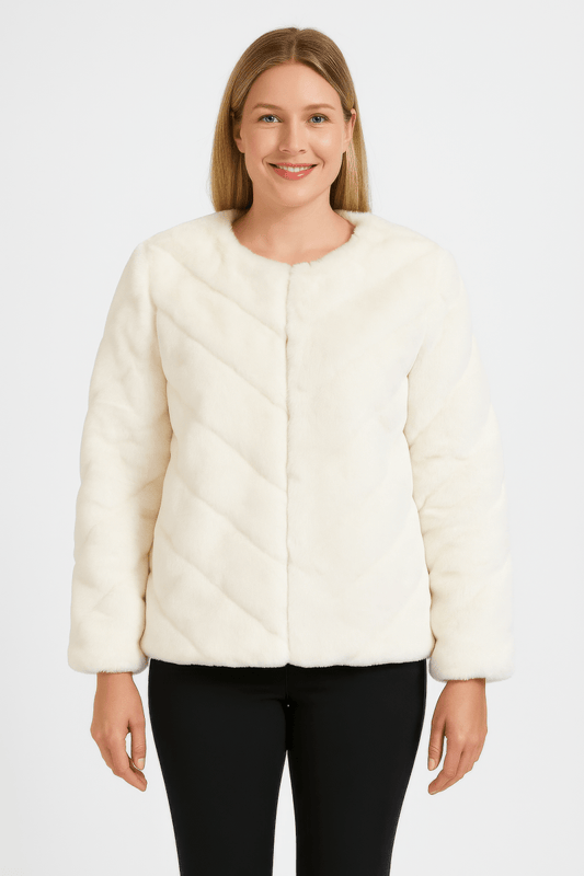 Women's Plush Textured Faux Fur Jacket with Satin Lining - AMVIM