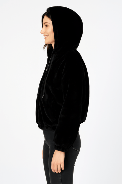 Women’s Plush Zip - Up Hooded Jacket with Drawstring - AMVIM