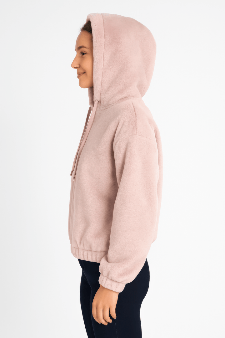 Women’s Plush Zip - Up Hooded Jacket with Drawstring - AMVIM