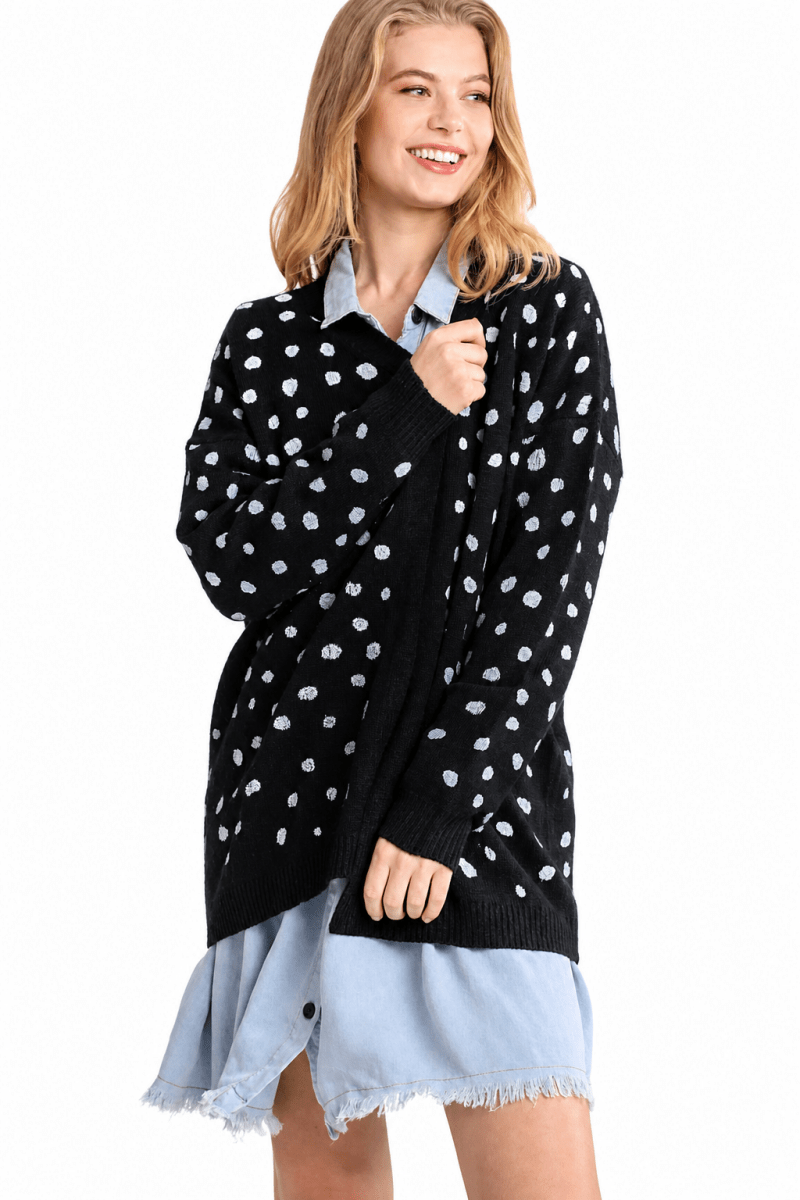 Women's Polka Dot Open Front Cardigan – Relaxed Fit - AMVIM