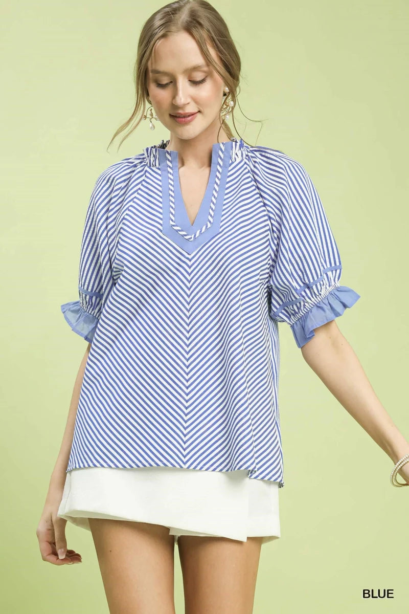 Women's Polyester Blouse – Split Neck with Ruffle Sleeves - AMVIM