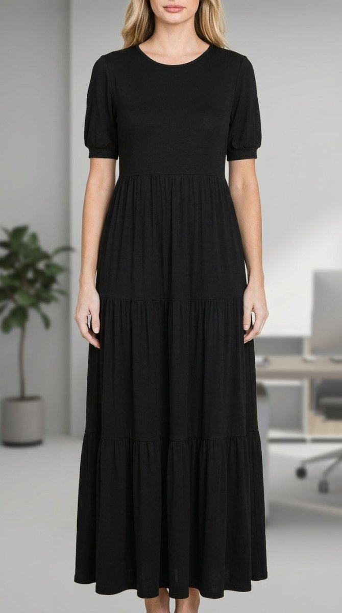 Women's Polyester Spandex Maxi Dress – Tiered Silhouette - AMVIM