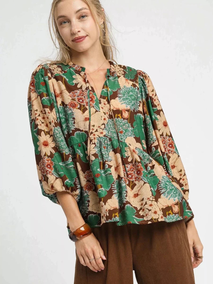 Women's Rayon Floral Peplum Blouse – Tie Neck Detail - AMVIM