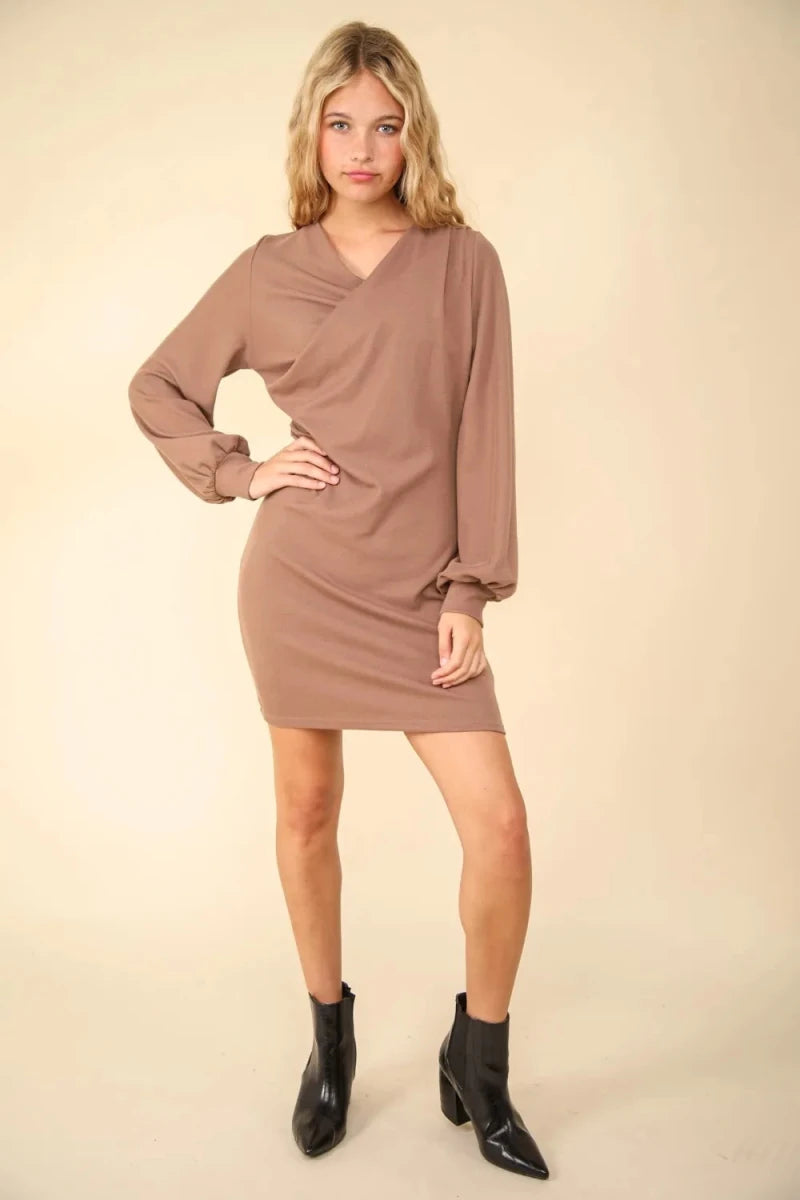 Women's Ruched Detail Bodycon Mini Dress with Asymmetrical Design - AMVIM