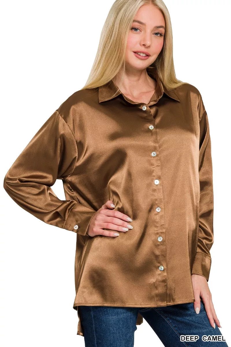 Women's Satin Blouse – Button Down Long Sleeve - AMVIM | SKU: 100100897094513, 100100897095566, 100100897096854, 100100897097118