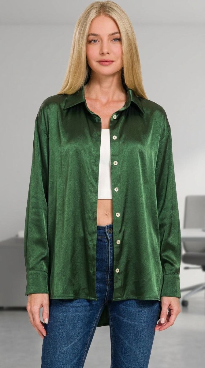 Women's Satin Blouse – Button Down Long Sleeve - AMVIM