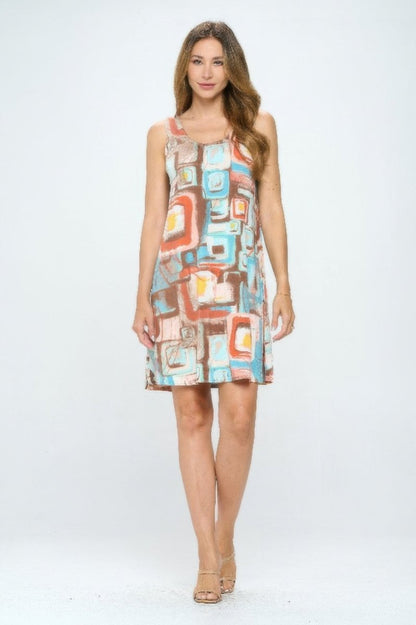 Women's Sleeveless Bns Print Tank Dress With Pockets - AMVIM