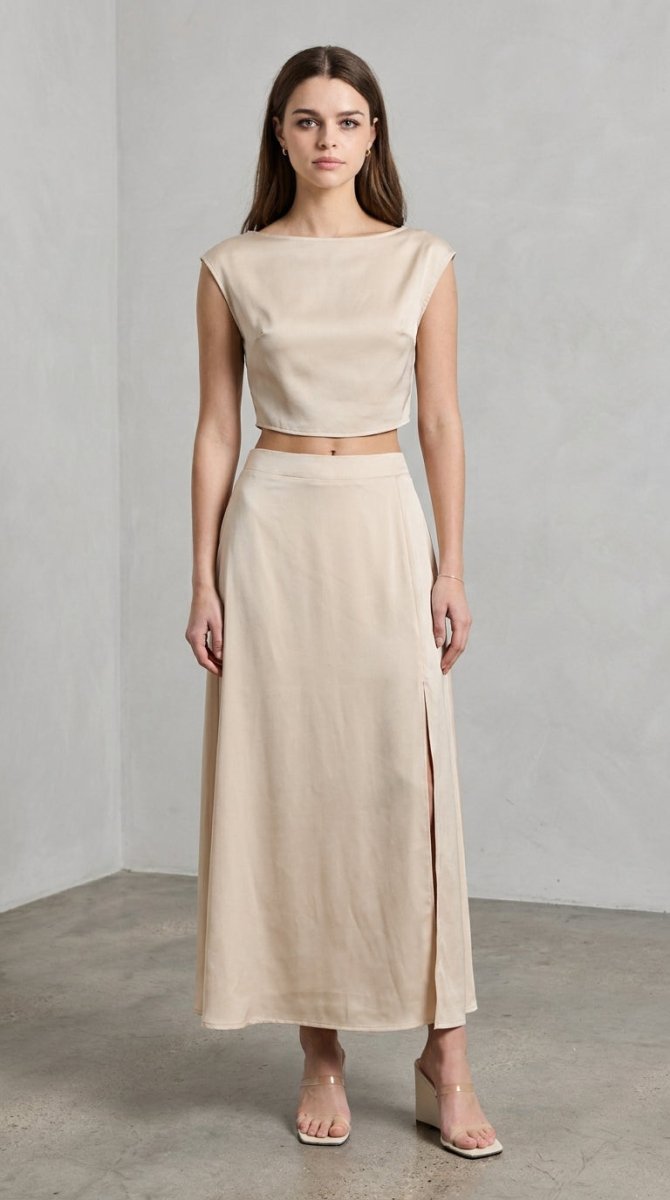 Women's Sleeveless Top and Maxi Skirt Set – Flowing Silhouette - AMVIM