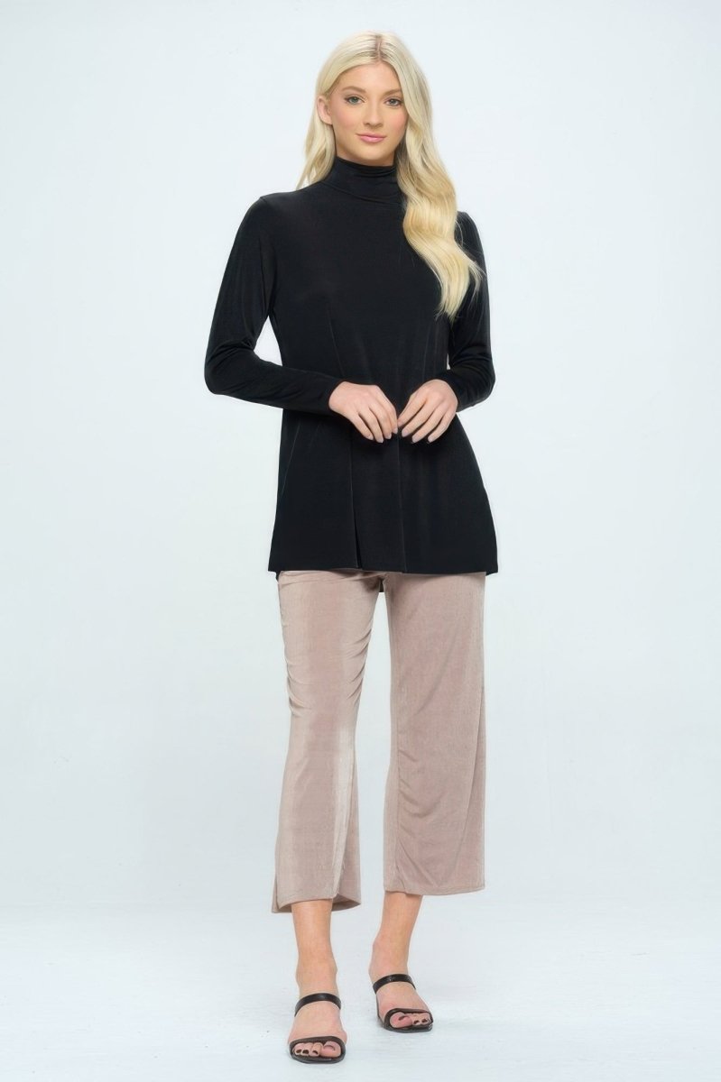 Women's Slim Mock Neck Ribbed Knit Top - AMVIM