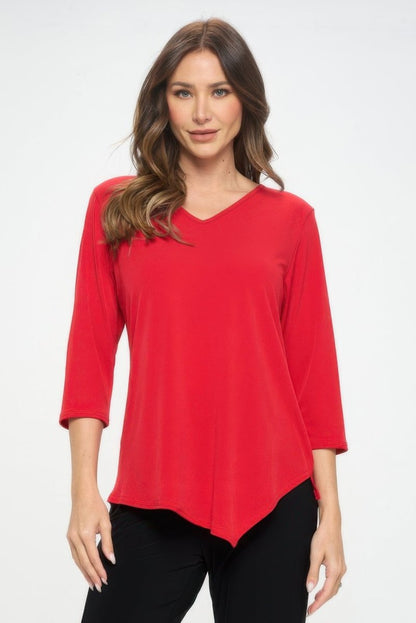 Women's Slim V - Neck Ribbed Knit Top - AMVIM