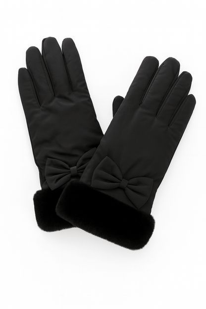Women's Smart Touch Fleece Gloves with Faux Fur Cuff - AMVIM
