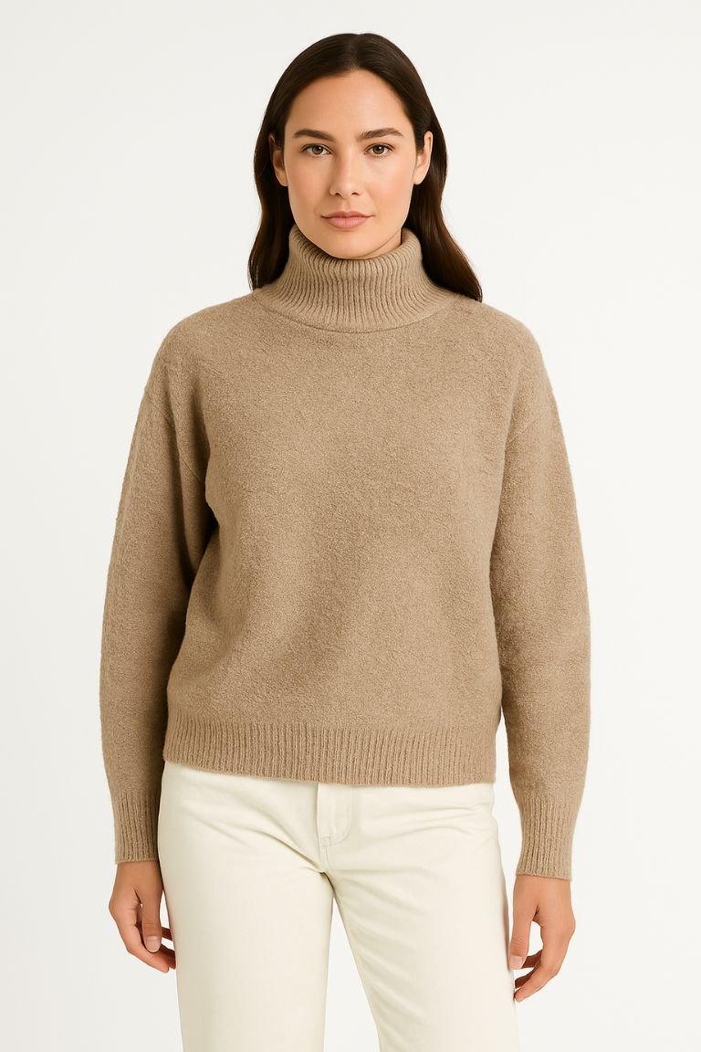 Women's Soft Knit Roll Neck Sweater with Long Sleeves - AMVIM