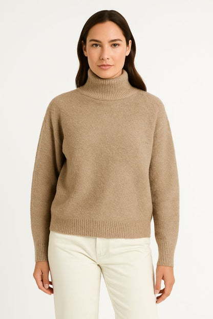 Women's Soft Knit Roll Neck Sweater with Long Sleeves - AMVIM