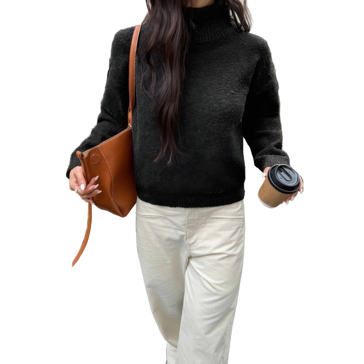 Women's Soft Knit Roll Neck Sweater with Long Sleeves - AMVIM