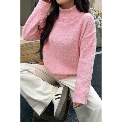 Women's Soft Knit Roll Neck Sweater with Long Sleeves - AMVIM