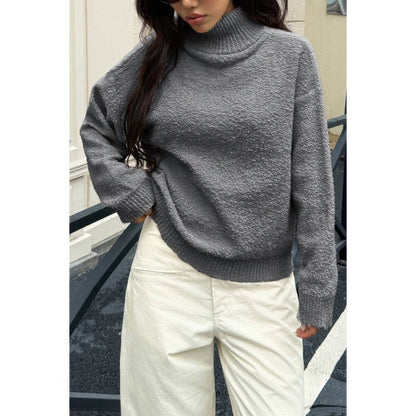 Women's Soft Knit Roll Neck Sweater with Long Sleeves - AMVIM