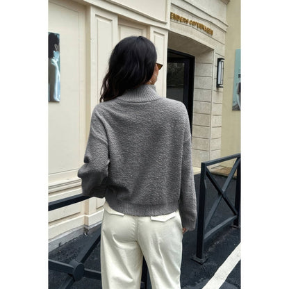 Women's Soft Knit Roll Neck Sweater with Long Sleeves - AMVIM