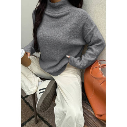Women's Soft Knit Roll Neck Sweater with Long Sleeves - AMVIM