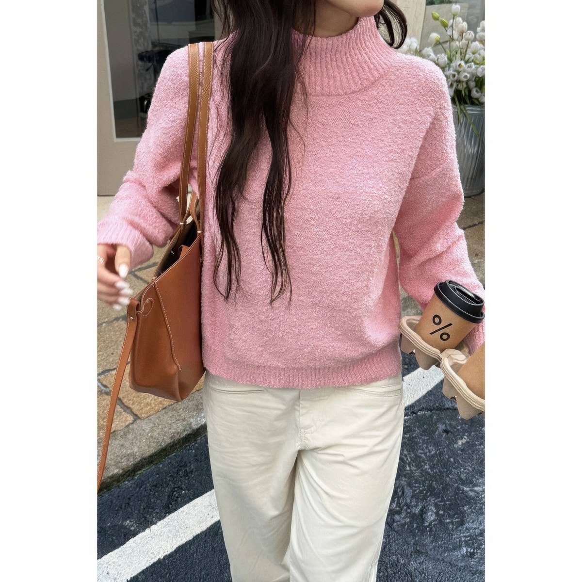 Women's Soft Knit Roll Neck Sweater with Long Sleeves - AMVIM