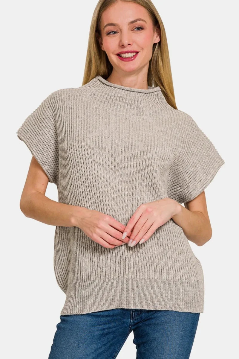 Women's Soft Knit Short Sleeve Sweater – Slim Fit Mock Neck - AMVIM