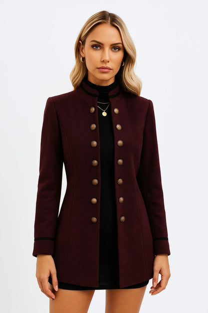 Women's Stand Collar Decorative Button Utility Jacket - AMVIM