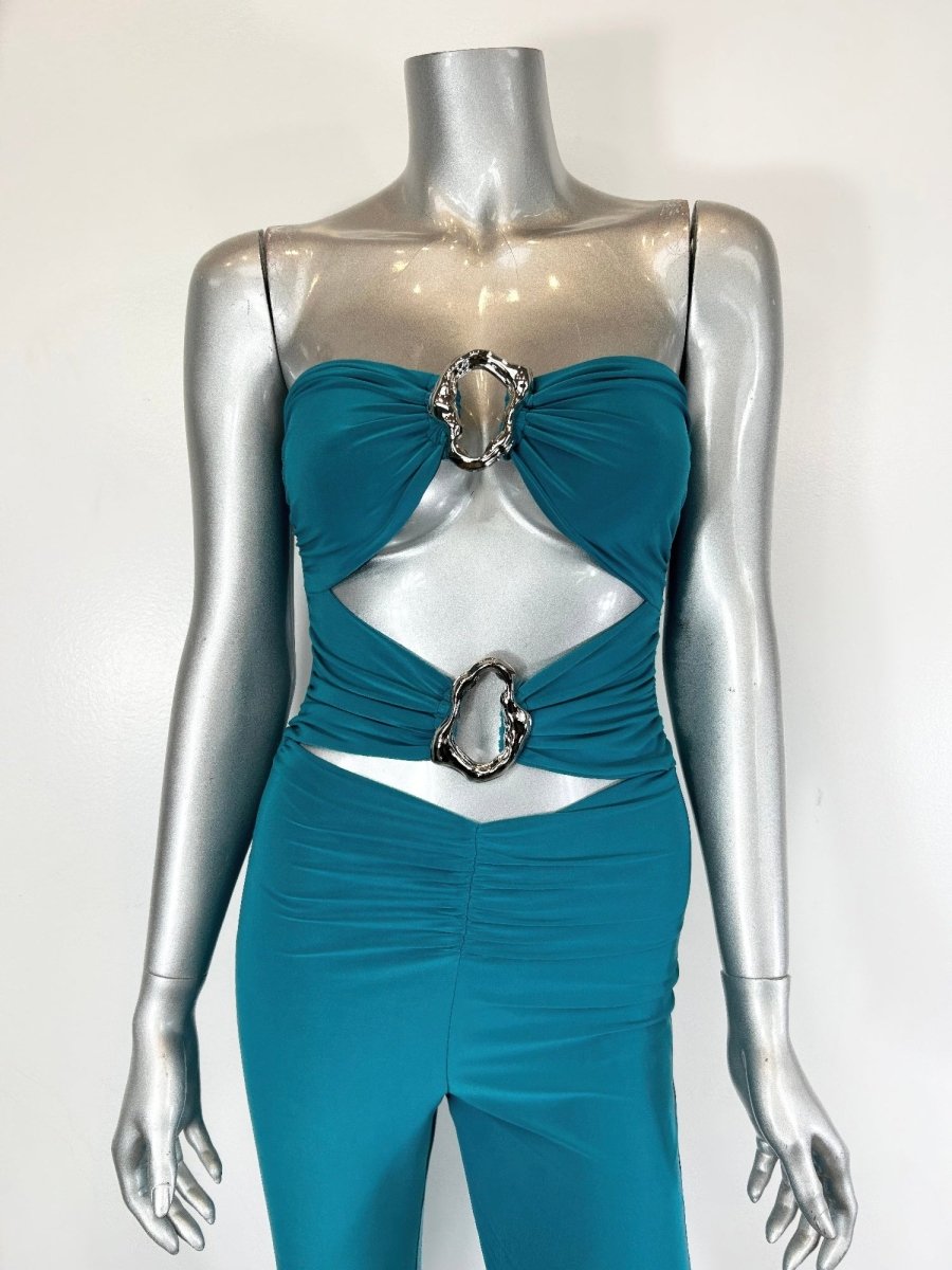 Women's Stretch - Blend Jumpsuit – Strapless Flared Silhouette - AMVIM