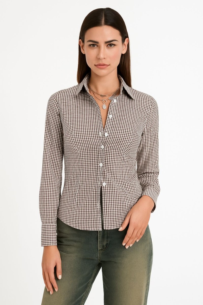 Women's Stretch Button Down Long Sleeves Shirt Slim Fit - AMVIM