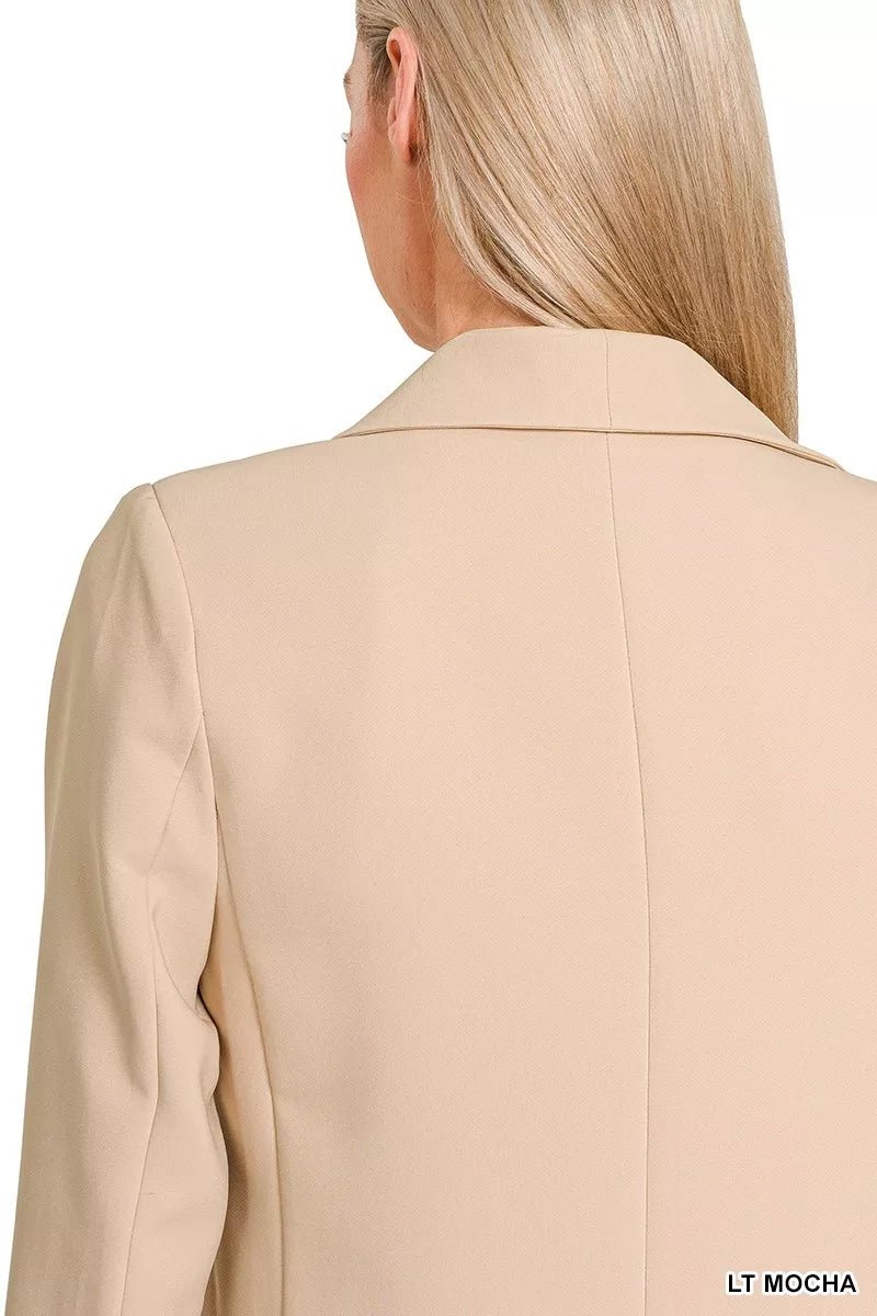 Womens Structured Open Front Long Sleeve Blazer with Lining - AMVIM