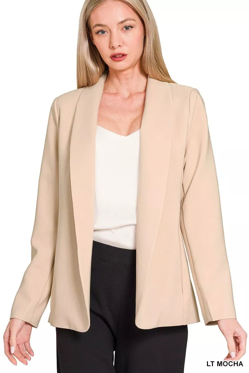 Womens Structured Open Front Long Sleeve Blazer with Lining - AMVIM