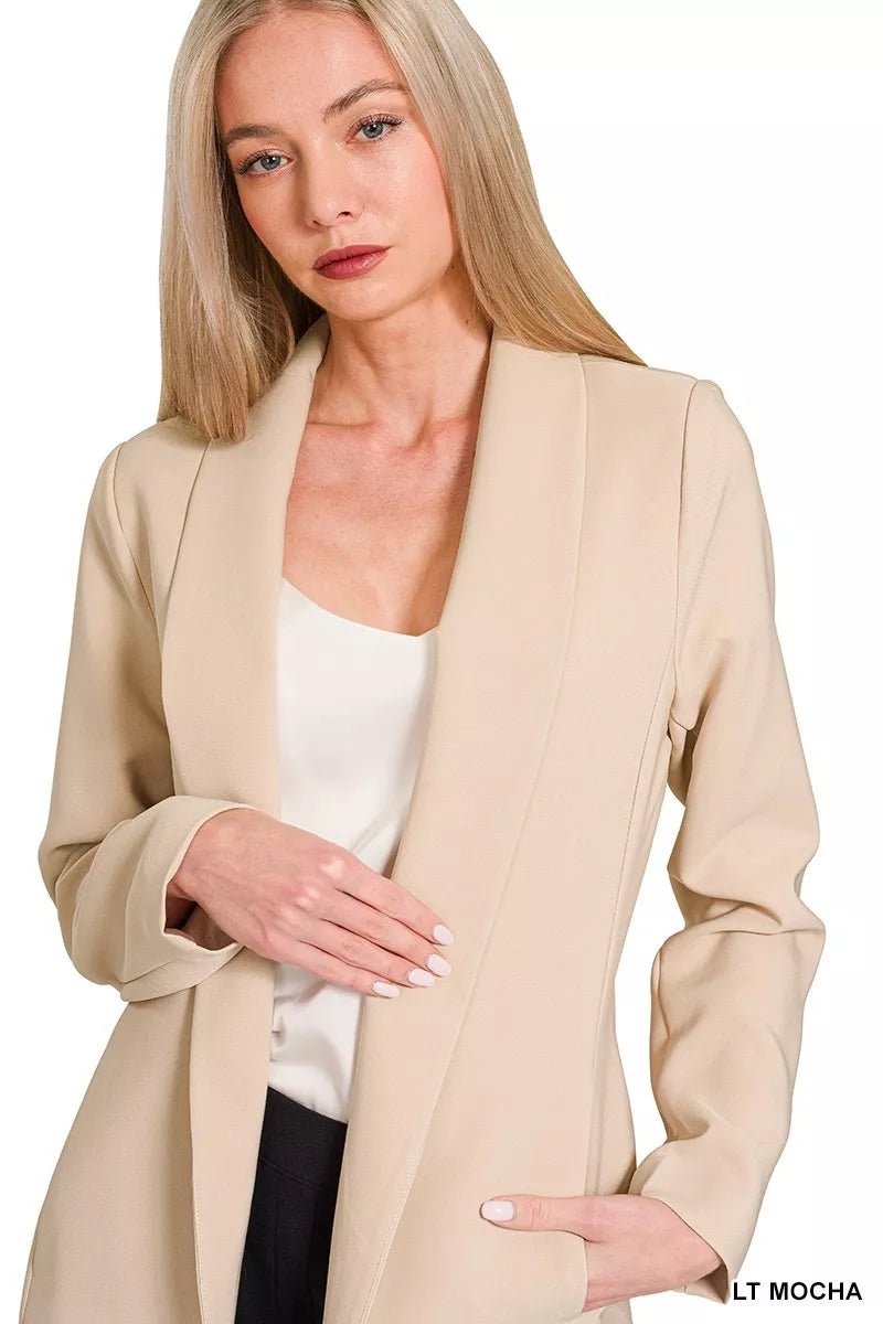 Womens Structured Open Front Long Sleeve Blazer with Lining - AMVIM