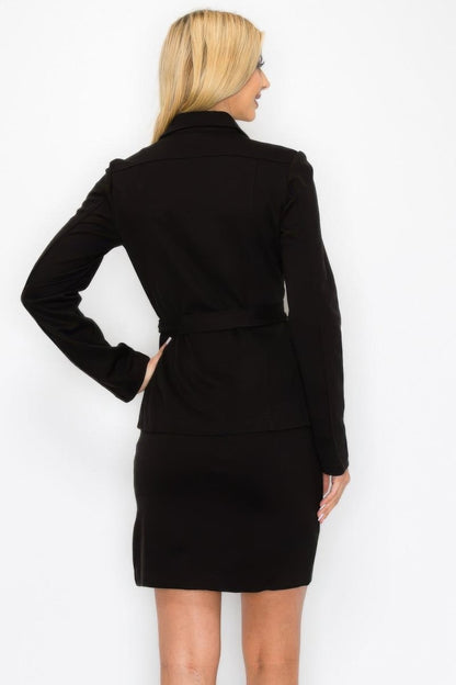 Women's Tailored Belted Jacket & Skirt Set, Button - Up - AMVIM