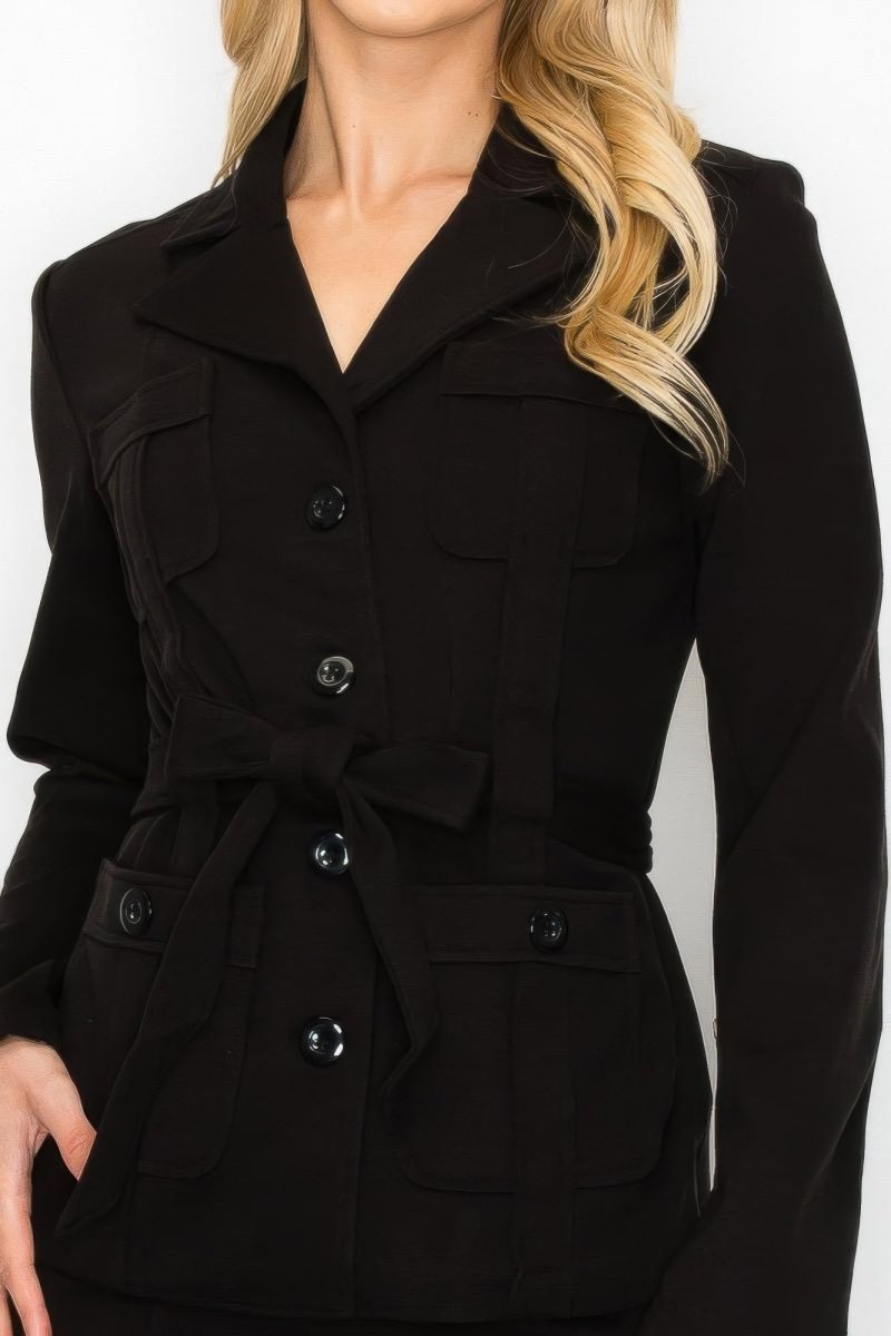 Women's Tailored Belted Jacket & Skirt Set, Button - Up - AMVIM