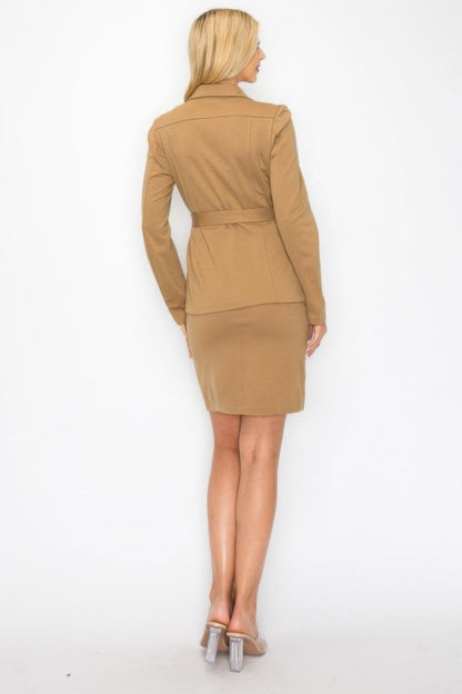 Women's Tailored Belted Jacket & Skirt Set, Button - Up - AMVIM