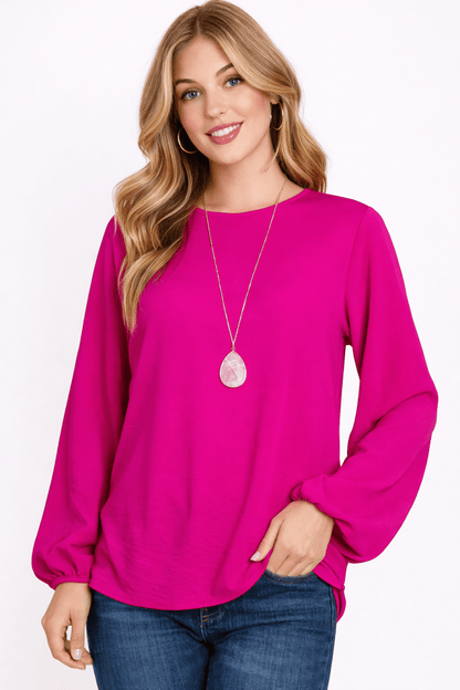 Women's Textured Balloon Sleeve Blouse with Relaxed Fit - AMVIM
