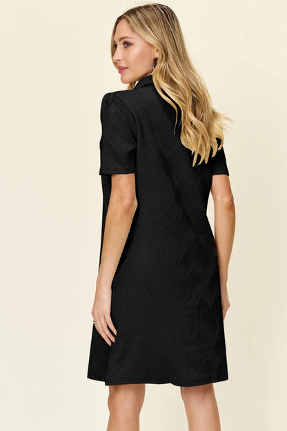 Women's Textured Collared Neck Short Sleeve Dress - AMVIM