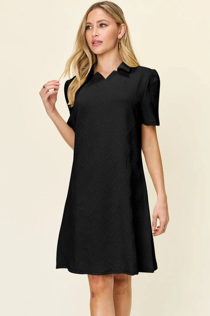 Women's Textured Collared Neck Short Sleeve Dress - AMVIM