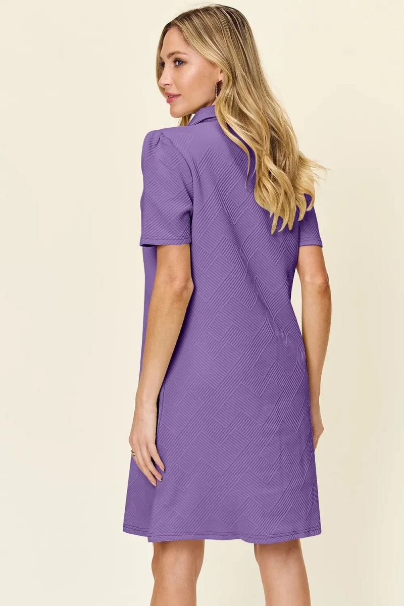 Women's Textured Collared Neck Short Sleeve Dress - AMVIM