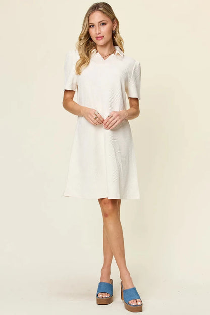 Women's Textured Collared Neck Short Sleeve Dress - AMVIM