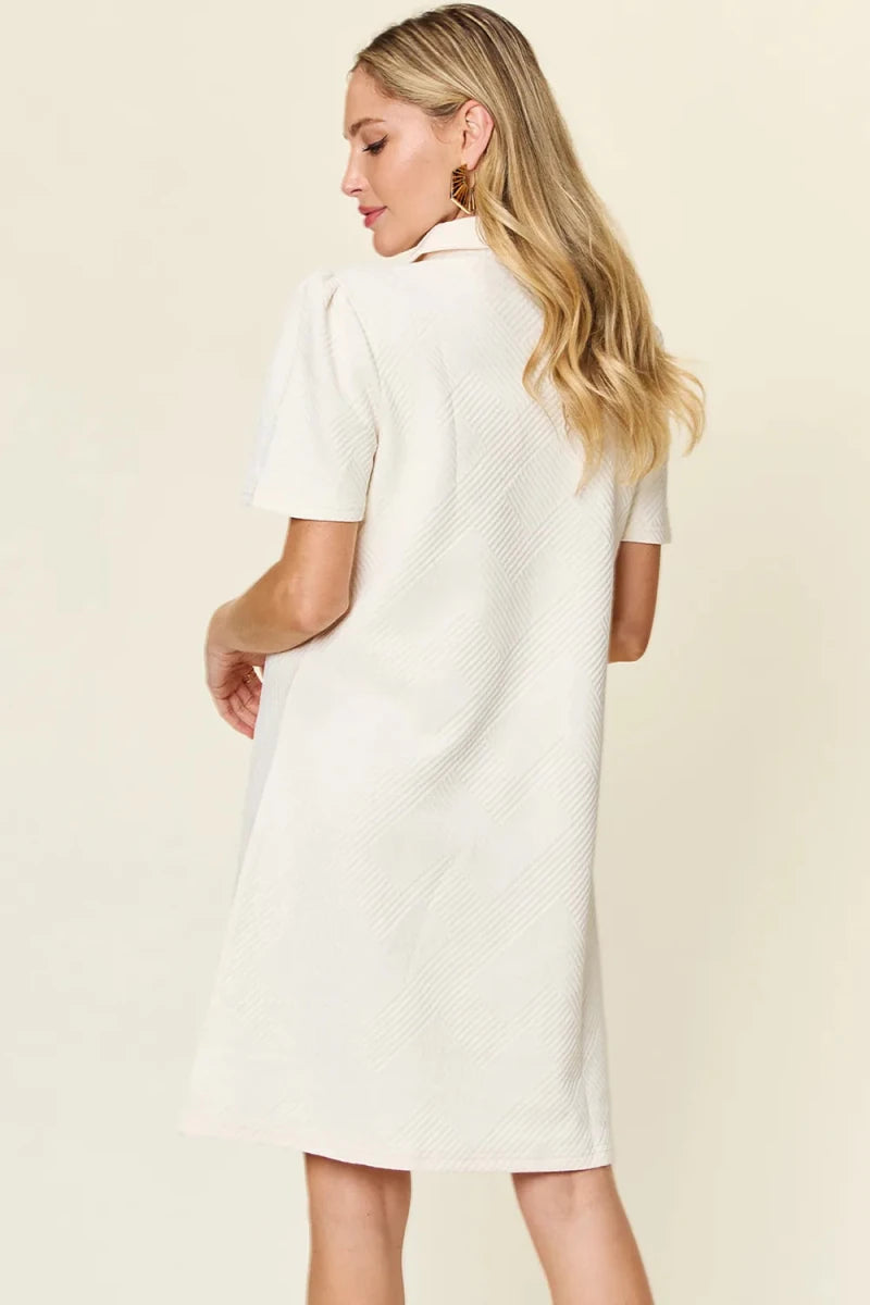 Women's Textured Collared Neck Short Sleeve Dress - AMVIM
