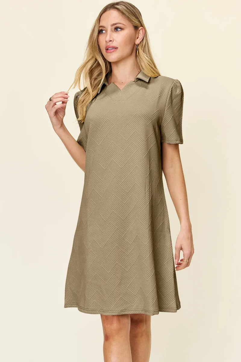 Women's Textured Collared Neck Short Sleeve Dress - AMVIM