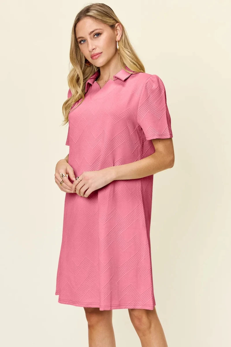 Women's Textured Collared Neck Short Sleeve Dress - AMVIM