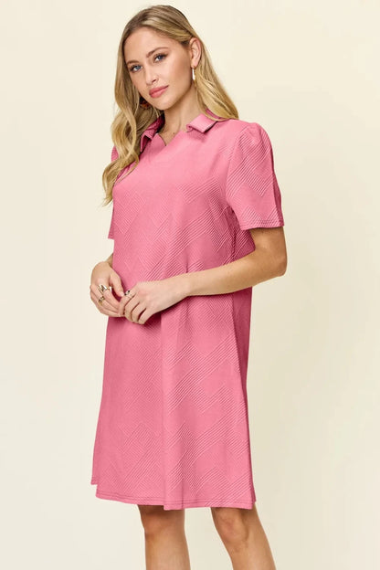 Women's Textured Collared Neck Short Sleeve Dress - AMVIM